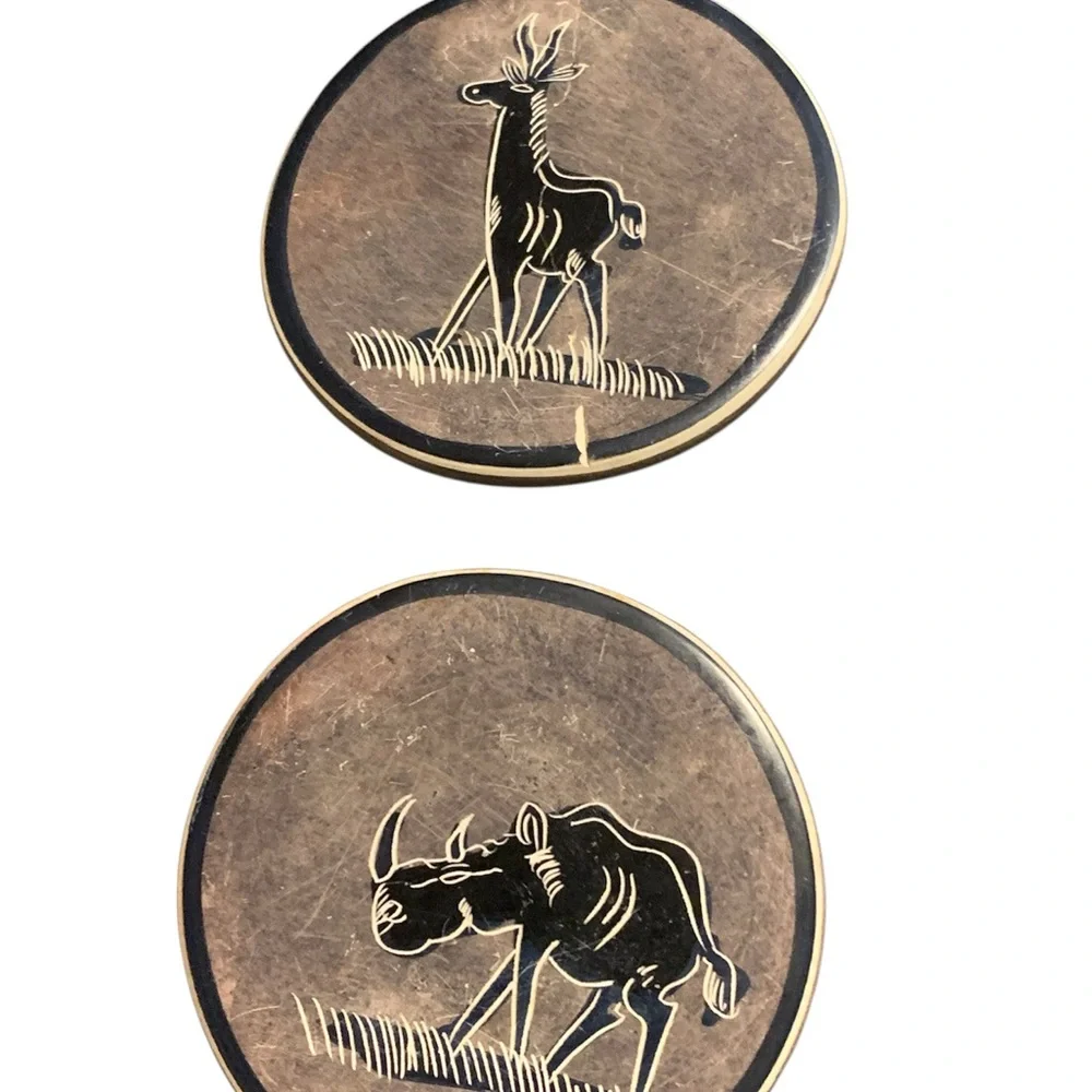 Vintage African Animal Soapstone Coasters in Holder – set‎ of 4 Coasters
